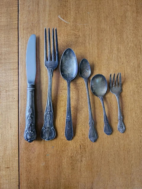 6 Pc Mixed Lot Silverplate Spoon Forks Antique Flatware Baby Spoon