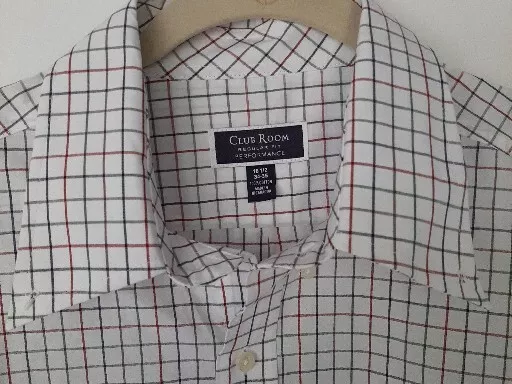 Club Room Button Down Dress Shirt 16 1/2" 34/35" Christmas Red Blue Green Check