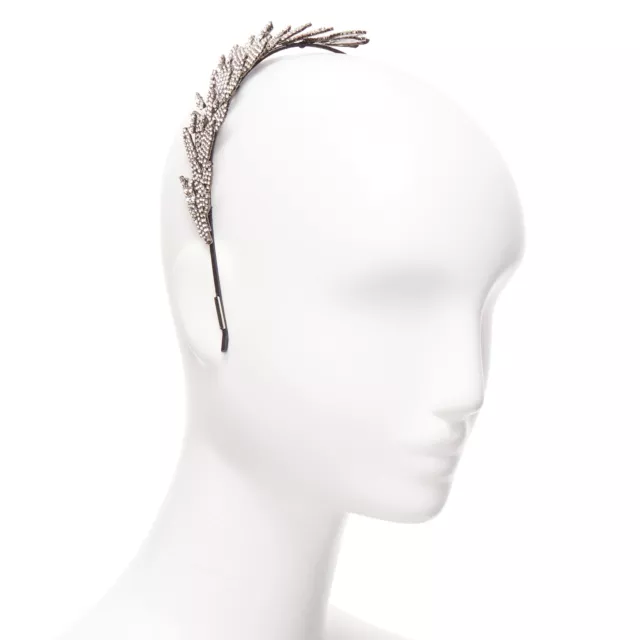 JENNIFER BEHR silver crystal tiered leaves black fabric wrap Alice headband