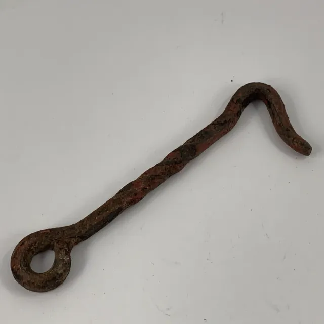 Antique/Vintage 5 Inch Hand Forged Twisted Gate Door Shed Latch Red Paint