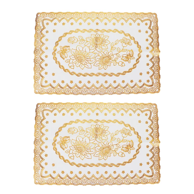 (1)2PCS 30cmx45cm PVC Tischsets Tischmatte Gold Tischsets Cup Coaster Pad