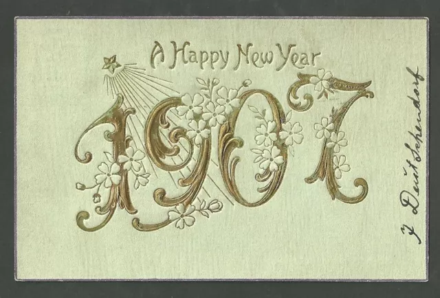 Used 1907 A Happy New Year Used Postcard Green Star Flower PC Franklin Stamp
