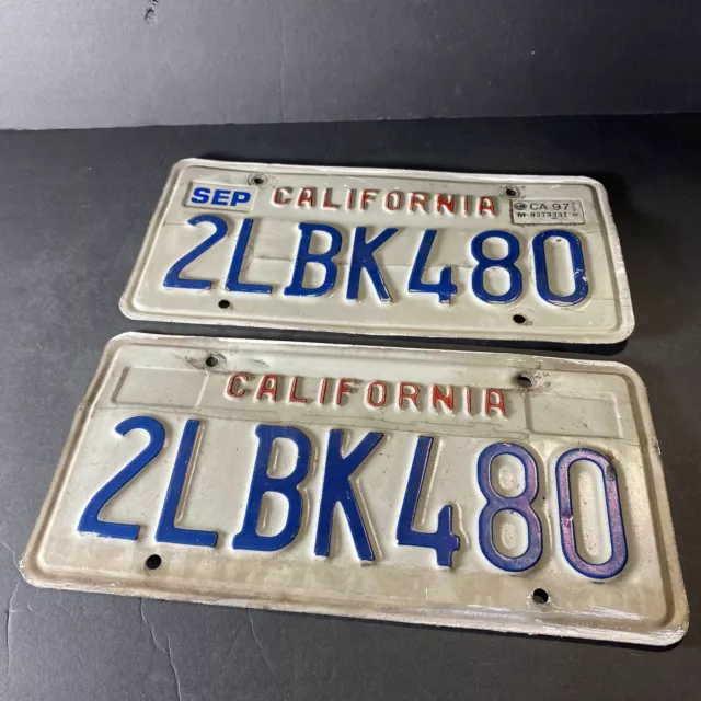 1990s CALIFORNIA AUTO LICENSE PLATE PLATES MATCHING SET PAIR 2LBK480 97 2