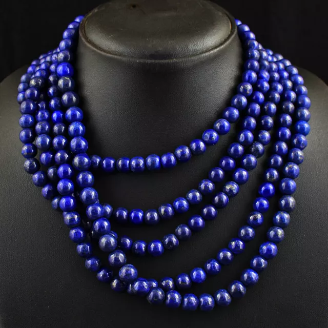 1185 Cts Natural 5 Strand Blue Lapis Lazuli Round Shape Beads Necklace JK 38E383