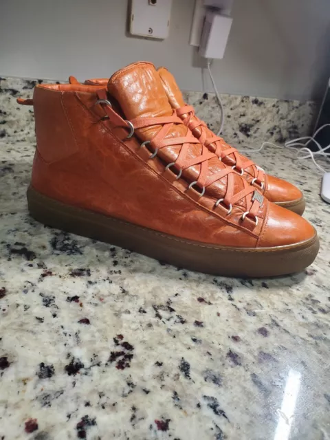 Balenciaga 373401 42Arena High Top Sneakers Orange Shoes Size 42