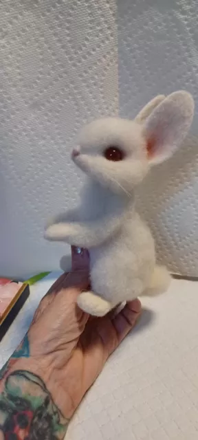 Needle Felted in Wool White Pink Eyed 7 " Rabbit by  Artist Yulia Derevschikova 3