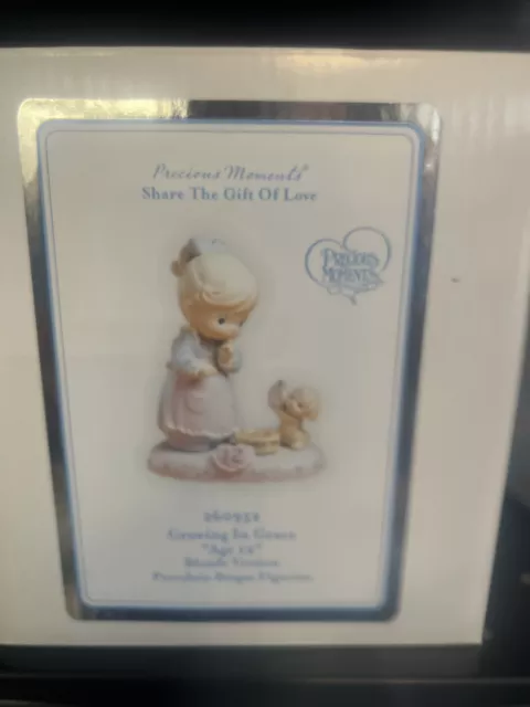 1996 PRECIOUS MOMENT FIGURINE GROWING IN GRACE AGE 12 Lunch Time Feeding Her Pup