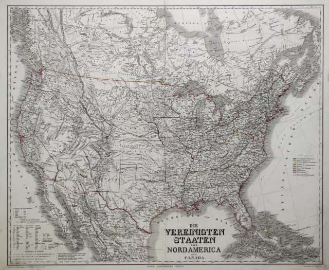 Vereinigte Staaten USA Original Stahlstich Landkarte Kiepert 1858