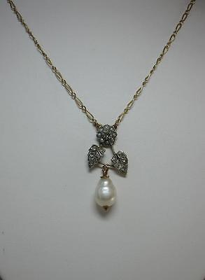 Français Collier Rose Diamant 18K Perle Or Napoléon III Belle Époque Mariage