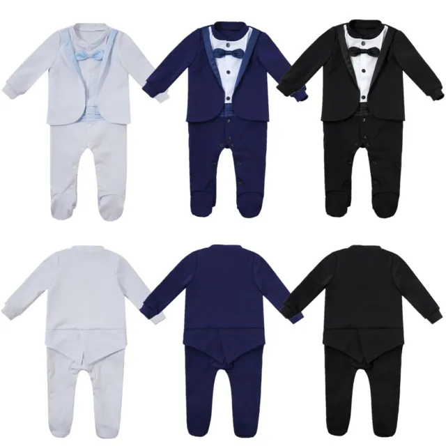 Baby Boys Formal Romper Jumpsuits Tuxedo Gentleman Suit Bow Tie Toddler Clothes