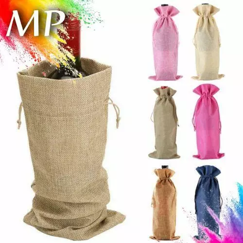 Rustic Wine Bottle Bags Pouch Wine Bottle Covers Drawstring Jute Burlap Gifts AU