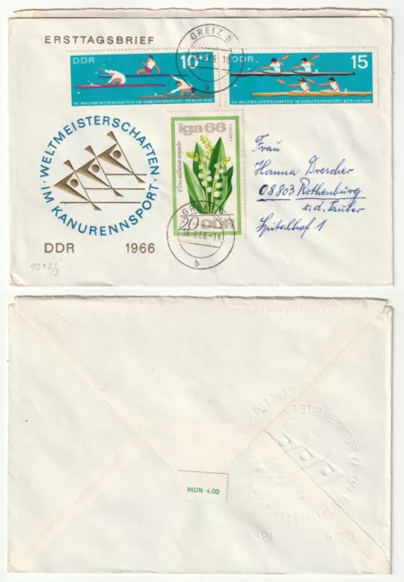 96808 - Mi.Nr. 1189 und 1202-1203 - FDC - Greiz 16.8.1966 nach Rothenburg