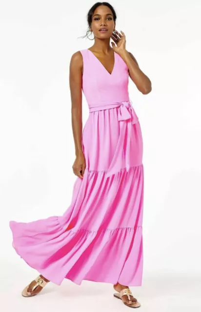 NEW Lilly Pulitzer MAURINE Pebbled MAXI DRESS Prosecco Pink Fit Flare Sz 10 NWT