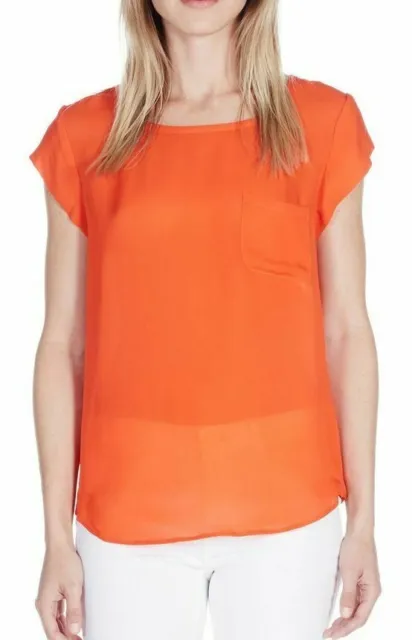 JOIE Rancher 100% Silk Top Shirt Blouse Orange Cap Sleeve XS PO