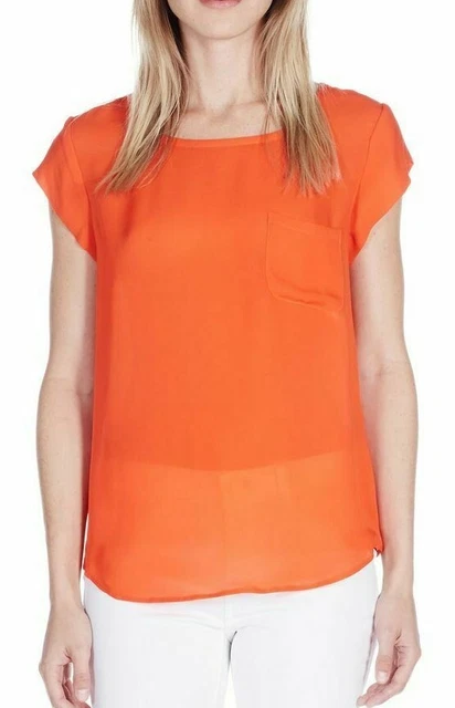 JOIE Rancher 100% Silk Top Shirt Blouse Orange Cap Sleeve XS PO JOIE Rancher 100% Silk Top Shirt Blouse Orange Cap Sleeve XS PO
