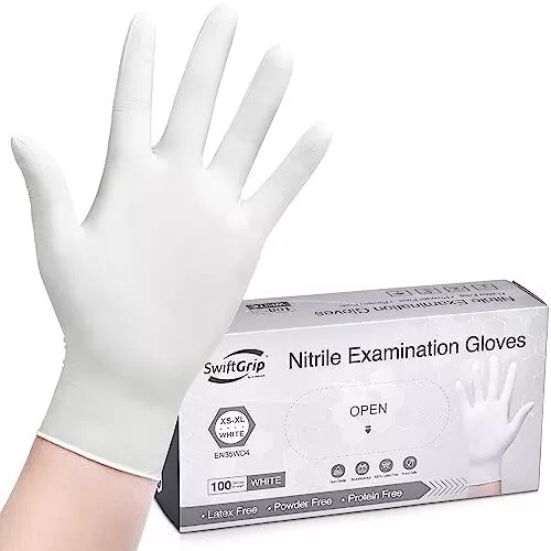 SwiftGrip Disposable Nitrile Exam Gloves, 3-mil, Small, Box of 100, White Nit...