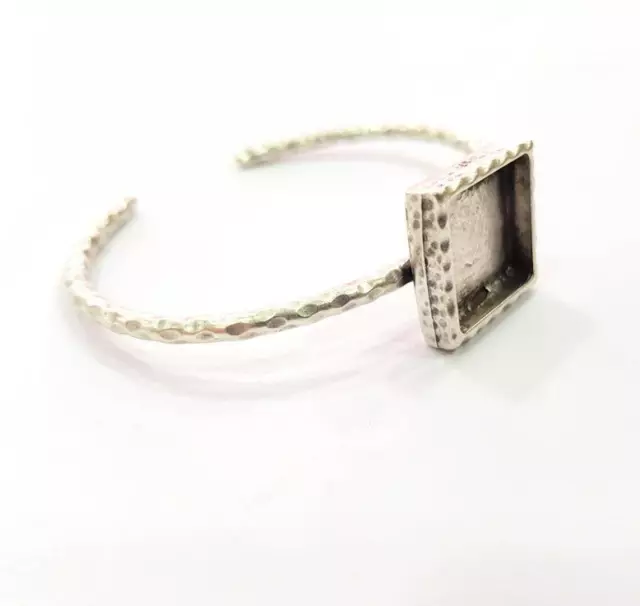 Square Hammered Blank Bracelet Cuff Bezel Resin inlay Glass Cabochon Base