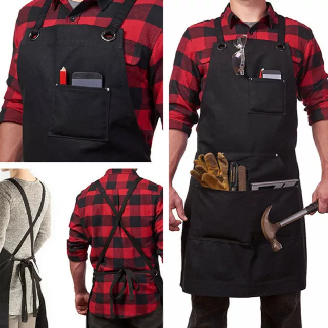 Unisex Heavy Duty Waxed Canvas Workman Engineers Carpenter Apron w/ Tool Pockets