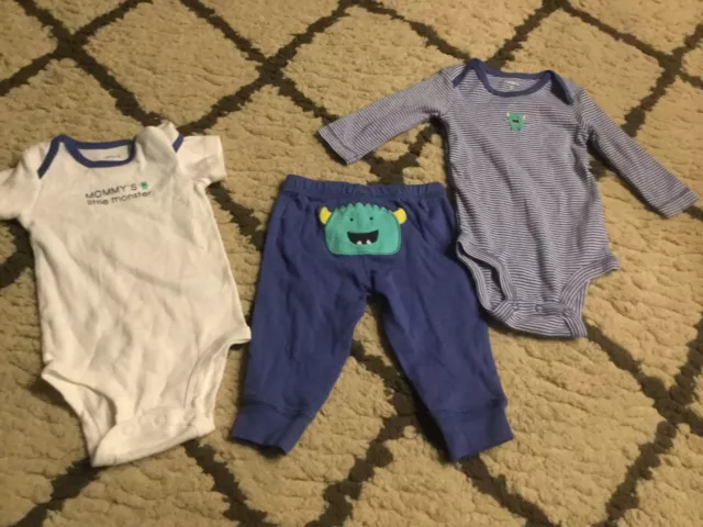 B86 carters 3 piece set baby boy 3 months monster 2 bodysuit and 1 pair of pants