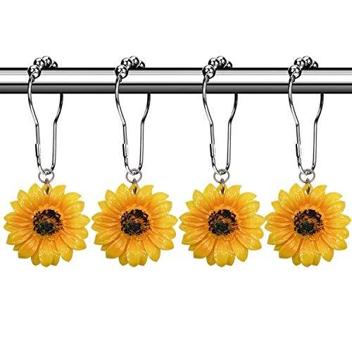 Anillos de cortina de ducha de girasol CHICTIE flores amarillas ducha decorativa...