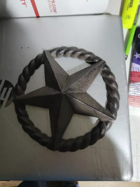 Texas Star with Rope Edge Plaque Cast Iron Western Barn  Rustic Style Decor