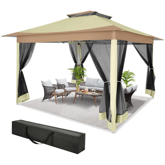 Pavillon 3,6x3,6M Gartenpavillon Partyzelt Doppeldach Sonnenschutz + Moskitone