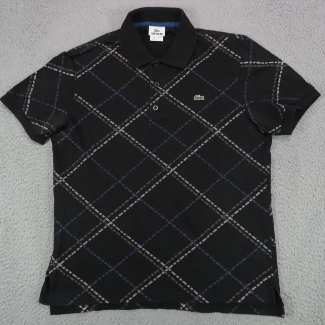 Lacoste Polo Shirt Adult 5 Black Diamond Pattern Pique Rugby Tennis Mens Large