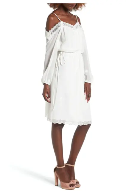 WAYF Womens Lace Cold Shoulder Amelia Blouson Dress White Medium