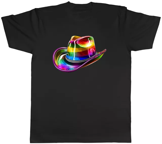 Cowboy Rainbow Hat Mens T-Shirt Wild West LGBTQ+ Gay Pride Tee Gift