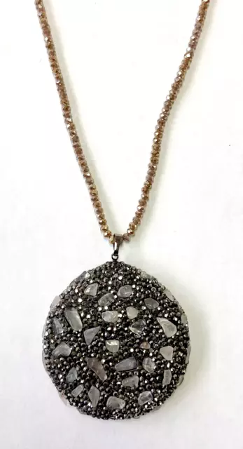 HSN JK NY Nugget Circle Drop Gray Beaded Pendant Necklace 33"