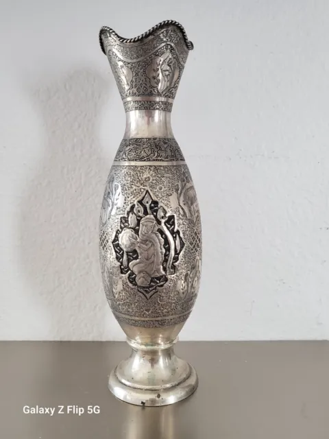 Beautiful Genuine Middle Eastern Solid Silver Figural Vase By Bagher Parvaresh