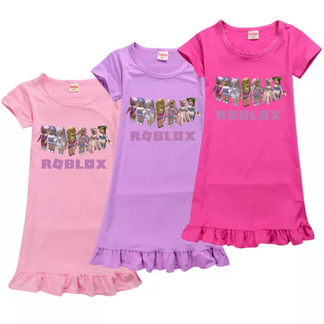Girls Sleepwear Pyjamas Roblox Kids Home Casual Short Sleeve Nightdress Dress UK