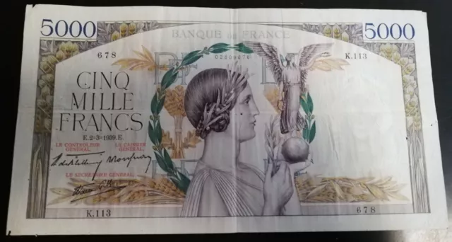 5000 Francs Victoire Billet Français