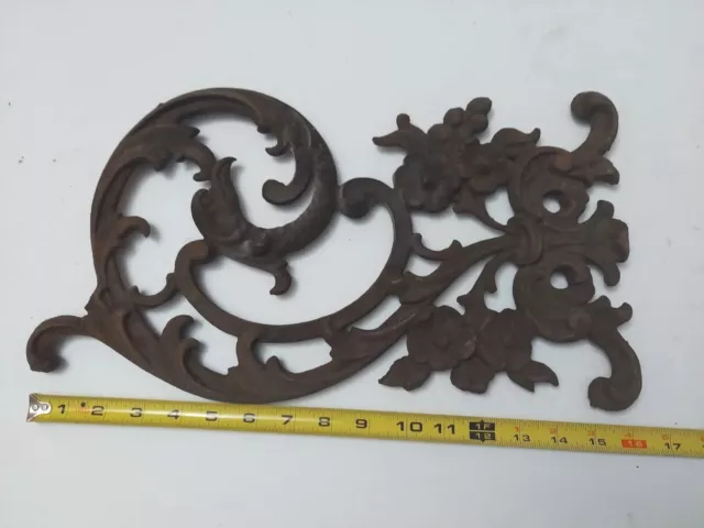 Vtg Cast Iron Garden Architectural Decorative Scroll Floral Panel 16 x 8.75"