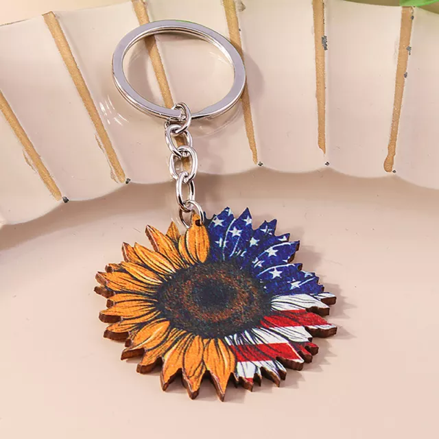 Water Drop Shaped Sunshine Sunflower Pendant Keychain Car Key Ring Handbag GifYB
