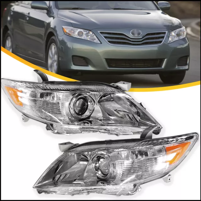 Left&Right Headlights For 2010-2011 Toyota Camry Clear Chrome Housing Headlamps