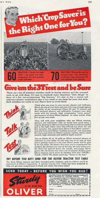 Magazine Ad - 1941 - Oliver Tractors - Model 60 & 70 - World War 2
