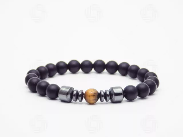 Mens Natural Tigers Eye Agate Stone Beads Bracelet Fear Anxiety Healing Gift UK