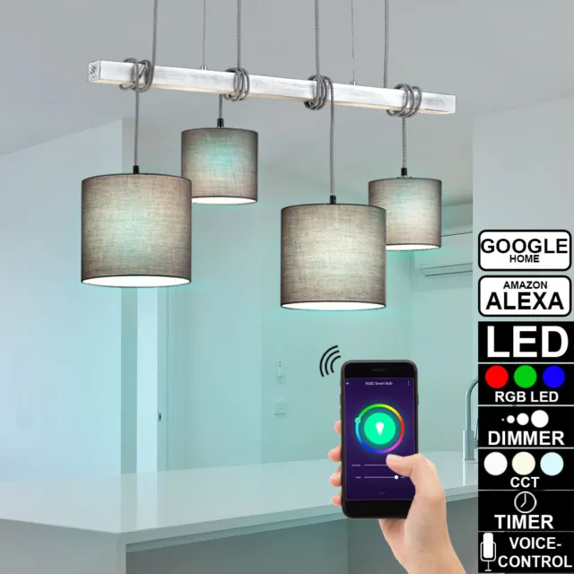 Lampada a sospensione Smart Home RGB LED assi soffitti Google DIMMER tessuto lampada legno