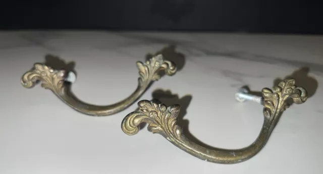Set of 2 ~ ANTIQUE BRASS ~ French Victorian Ornate Drawer Pulls ~ 2 1/2" Center