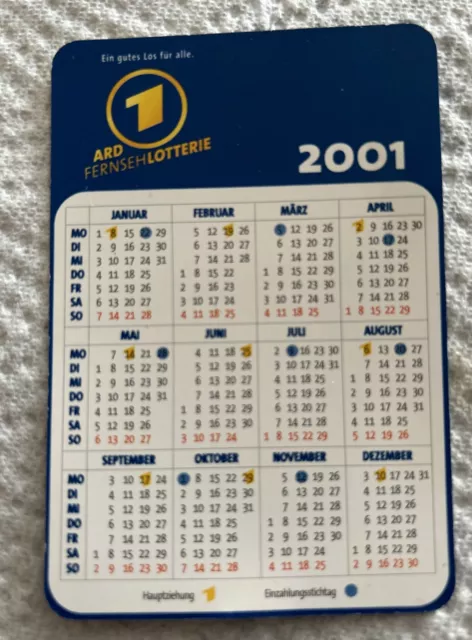 Taschenkalender Scheckkartenformat  2001  ARD Lotterie