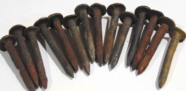 14 Vintage Wrought Iron Hand Made Nails w Numbers on Head