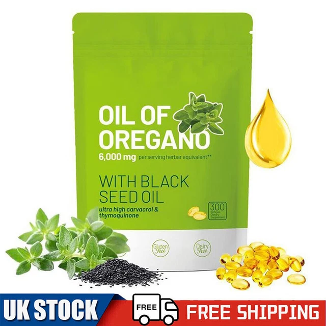 Oil Of Oregano 6000mg + Black Seed Oil – 300 Softgels – Immune Support Antioxidant – Exp 2026