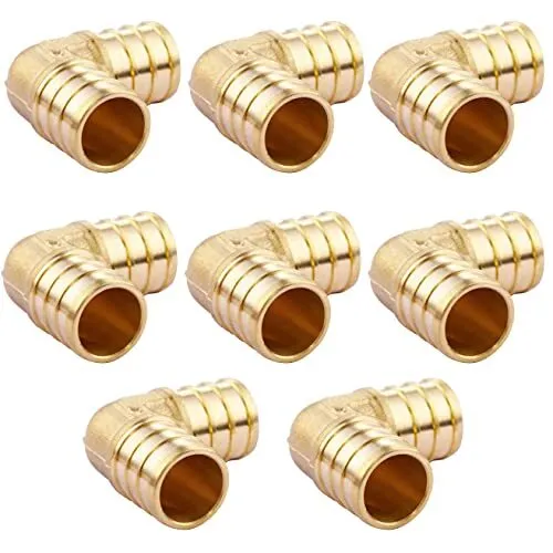 3/4 inch PEX 90 Degree Elbow 3/4" 8 Pack Lead-Free Brass Barb Crimp Pipe Fitting