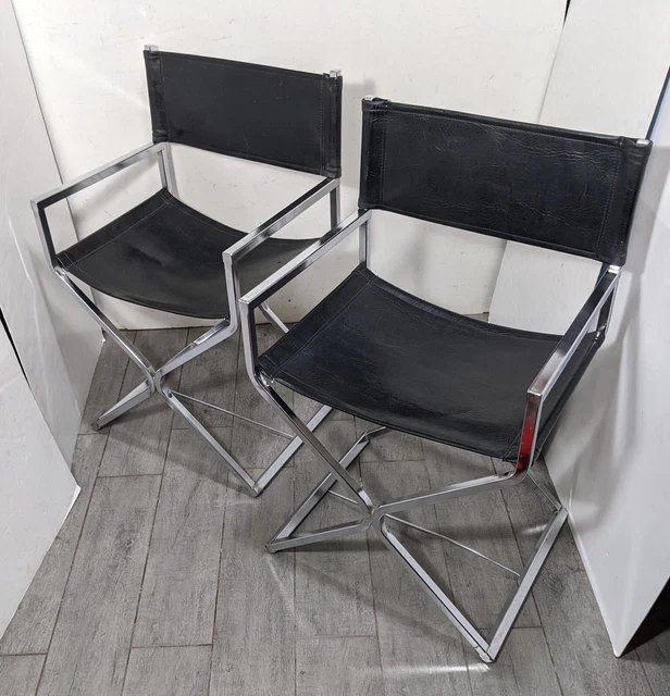 Vintage MCM Pair of Daystrom Virtue of California Chrome Director Sling Chairs