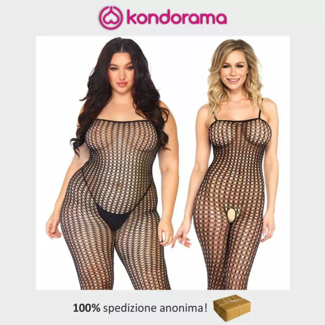 Tutina catsuit a rete nera da donna curvy sexy intimo con cavallo aperto sotto