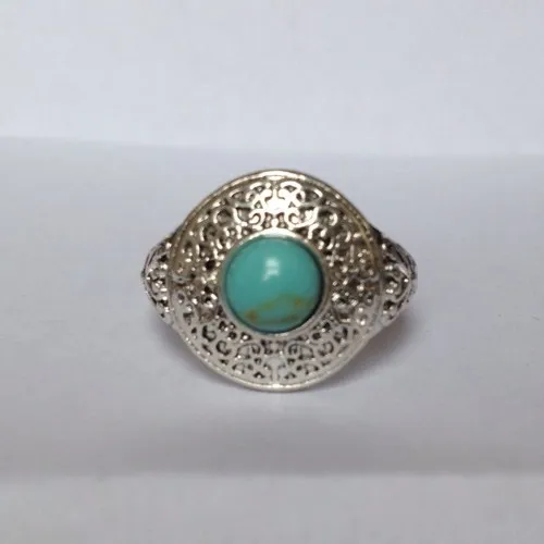 Silver Statement Ring Size Small Blue Stone Aztec Tribal NEW Circle Round