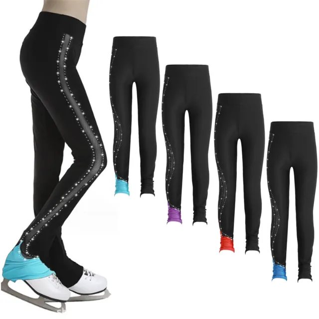 Kids Girls Pants Active Dancewear Skinny Gymnastics Mid Waist Tights Trousers