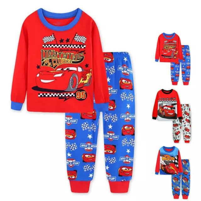 2Pcs Kids Boys Girls McQueen Cars Pyjamas Pajamas Pjs Long Sleeve Nightwear 4-7Y