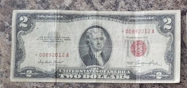1953 2 dollar bill red seal star note